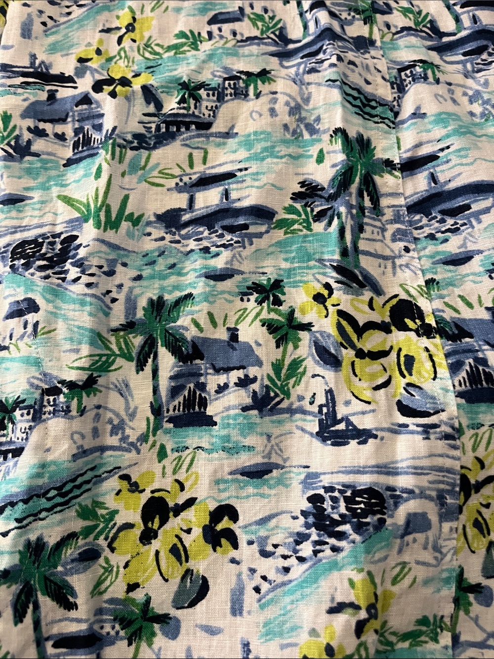 J Jill Linen Sleeveless Scenic Beach Villa Palm Tree Shift Tank Dress Large - Picture 5 of 9
